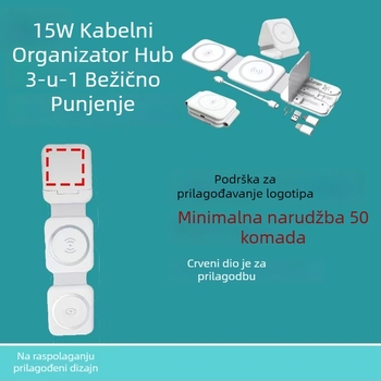 Tro-in-one magnetski bežični punjač s desktop-stalom s trostrukim sklapanjem, 15W max, QC3.0 brzo punjenje, izlaz 1.67A, za iPhone i slušalice