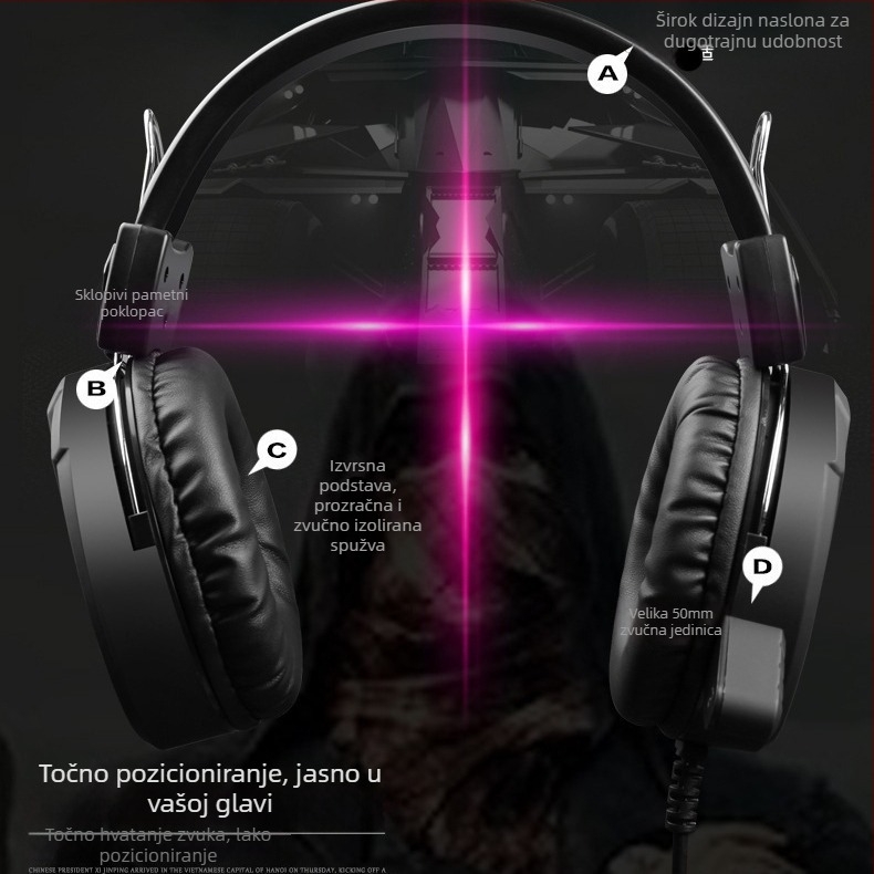 Urban Square A1 žične over-ear gaming slušalice s mikrofonom, 3,5 mm priključak, 2,2 m kabel, PC kompatibilne