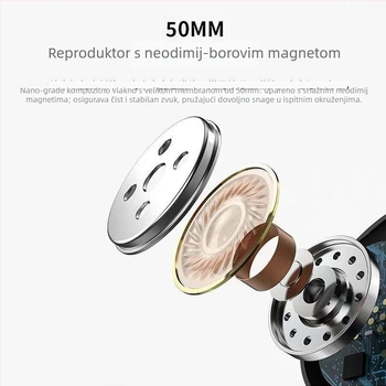 Šumom blokirane USB kabelske slušalice, 50 mm zvučnici, 20–20000 Hz, 32 Ω, kabel duljine 2,8 m, s mikrofonom