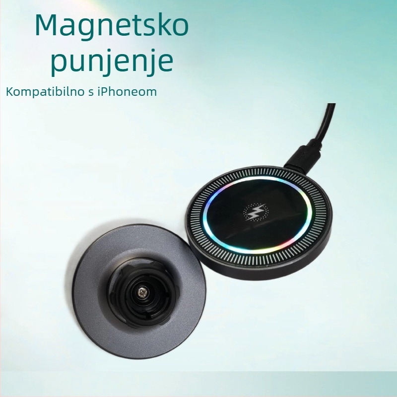 Automobilski magnetski bežični punjač za držač telefona — metalni držak, do 15W brzog punjenja, Qi/PD