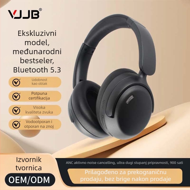 Vjjb ANC aktivno blokiranje šumova, slušalice preko uha Bluetooth – trajanje baterije 8 h, Bluetooth 5.3, domet 10 m, stereo bežične