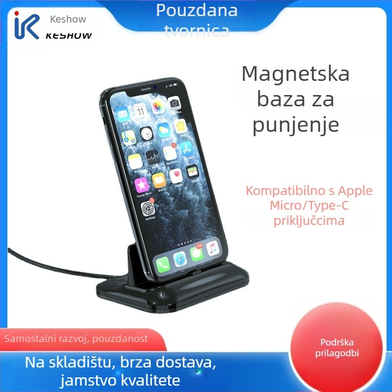 Magnetska baza za punjenje i držač telefona, tri u jedan, za Android s Type-C kabelom; QC2.0 protokol napajanja; izlazna snaga 9W; struja 2A; ukupna snaga 10W