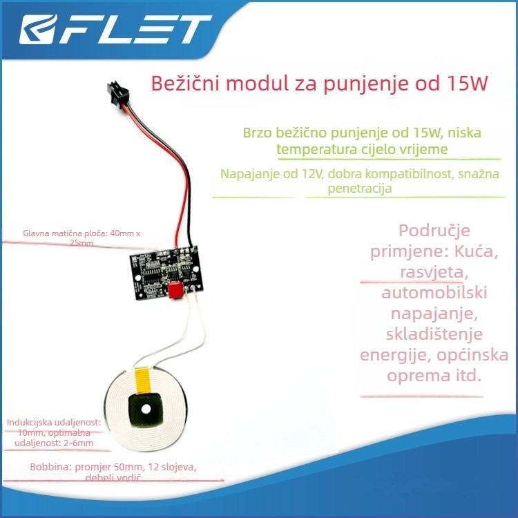 MagSafe magnetni bežični punjač PCB modul FL-Q5 - 15W, ulaz 12V, QC3.0 brzo punjenje