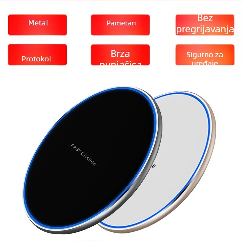 Bežični punjač disk, aluminijska legura, 15W brzo punjenje, QC 3.0, 1.66A izlaz, Kompatibilno s Apple, Huawei, Samsung