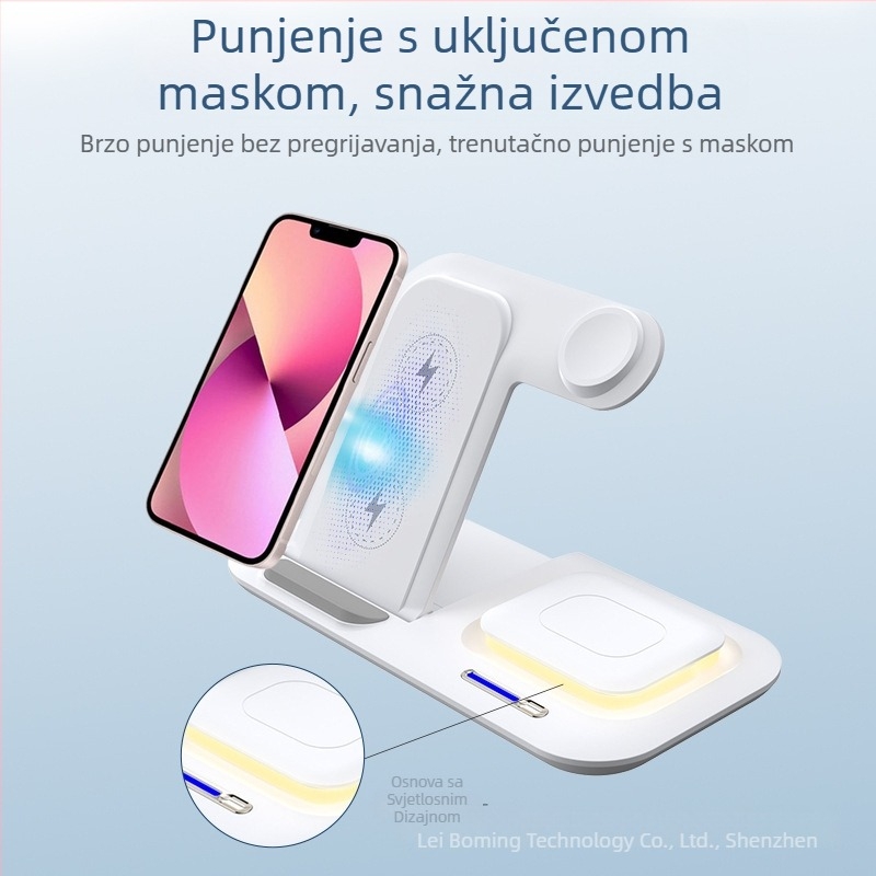 Lei Boming Bežično noćno svjetlo stolni stalak s magnetskim držačem za telefon — 15W brzo bežično punjenje, QC3.0