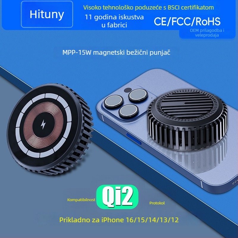 Magnetski bežični punjač Qi2 za iPhone 12–17, 15W brzo punjenje, QC3.0, Punk stil
