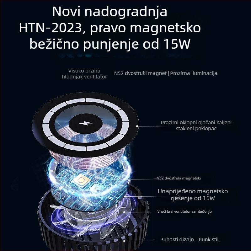 Magnetski bežični punjač Qi2 za iPhone 12–17, 15W brzo punjenje, QC3.0, Punk stil