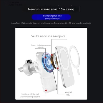 Magsafa 15W magnetsko bežično napajanje za auto s držačem za telefon i pametnim senzorom (QC3.0, 1.67A)