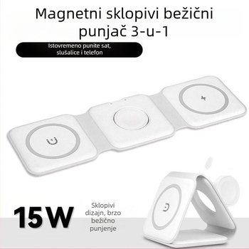 Bežični punjač 15W, 3-u-1 sklopni magnetski za satove i telefone