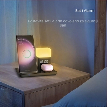 Multifunkcionalni bežični punjač s noćnim svjetlom za Samsung sat, Apple iPhone i slušalice – 15W brzo bežično punjenje, QC3.0
