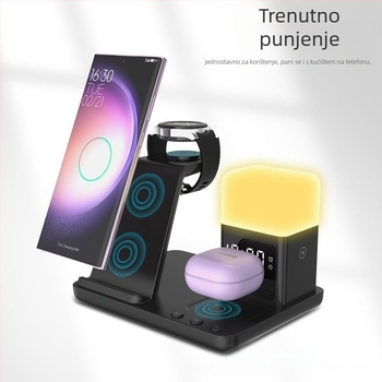 Multifunkcionalni bežični punjač s noćnim svjetlom za Samsung sat, Apple iPhone i slušalice – 15W brzo bežično punjenje, QC3.0