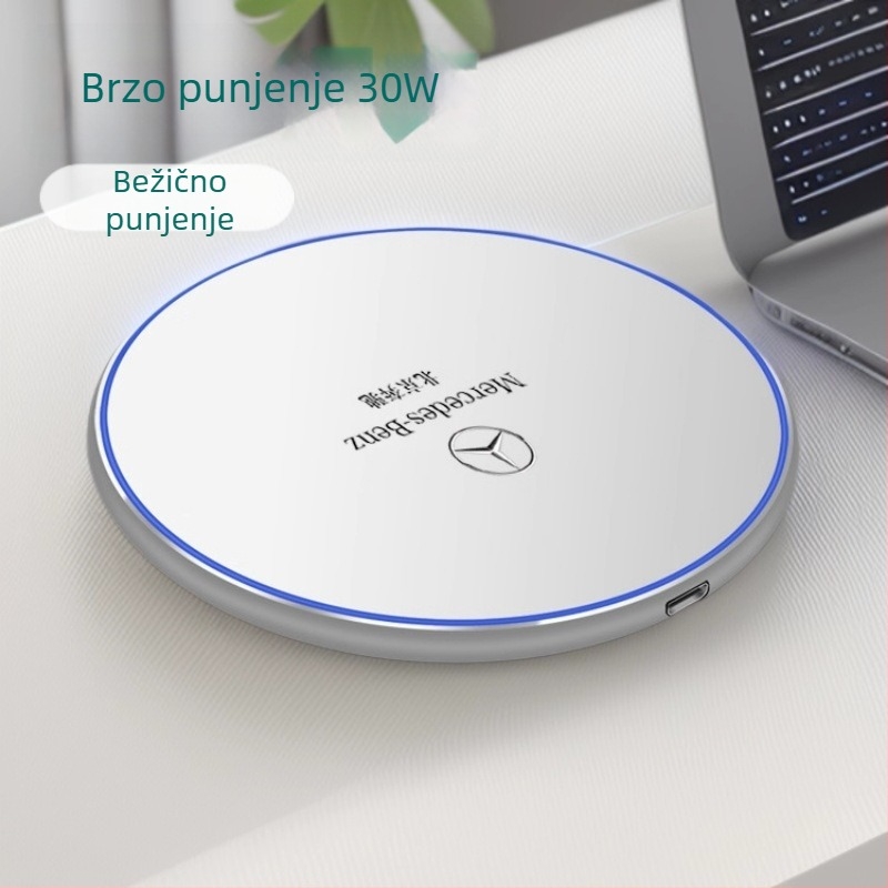 Qi bežični stolni punjač, okruglog metalnog dizajna, ultratanki, 15W PD, 2A
