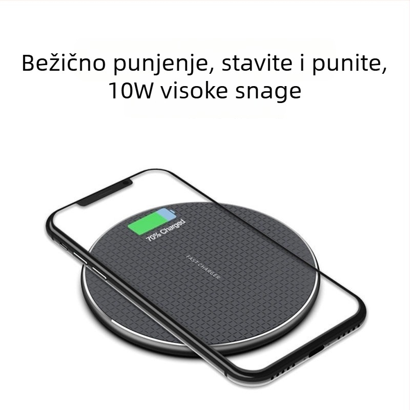 Qi bežični stolni punjač, okruglog metalnog dizajna, ultratanki, 15W PD, 2A