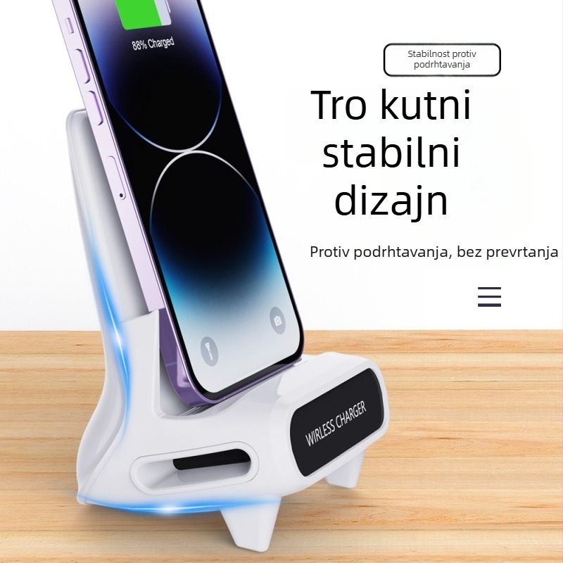 Bežični punjač za mobitel na stolu — horizontalno/vertikalno gledanje, QC 3.0 brzo punjenje, 15W, 9V/2A