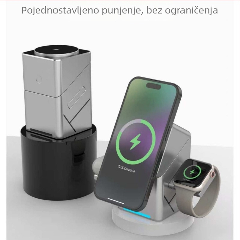 Guanjiaxin Technology 3-u-1 stolni bežični punjač s MagSafe, 15W, 9V/3A, FCC-certificiran