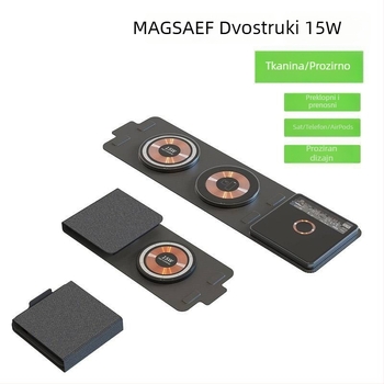 3-u-1 prozirni stolni bežični punjač, sklopni, 15W brzo punjenje, magnetsko napajanje, digitalni zaslon, model T01