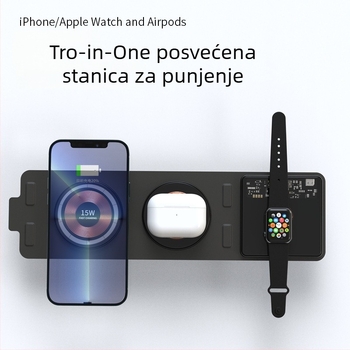 3-u-1 prozirni stolni bežični punjač, sklopni, 15W brzo punjenje, magnetsko napajanje, digitalni zaslon, model T01