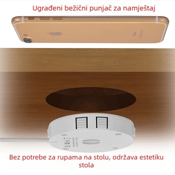 Bežični punjač za mobitel, model T8, 15W, Qi, skrivena u namještaju, CE certificiran