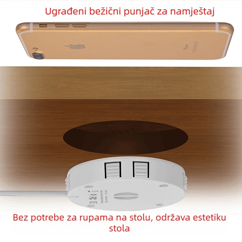 Bežični punjač za mobitel, model T8, 15W, Qi, skrivena u namještaju, CE certificiran