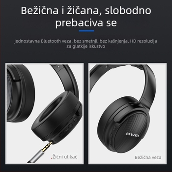 Awei bežične gaming slušalice Bluetooth 5.0, sklopive, 40 mm driveri, preko uha, trajanje baterije 4–8 h, IPX4