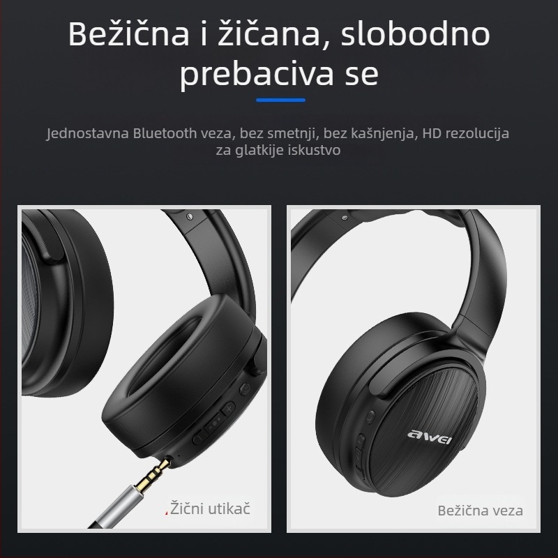 Awei bežične gaming slušalice Bluetooth 5.0, sklopive, 40 mm driveri, preko uha, trajanje baterije 4–8 h, IPX4