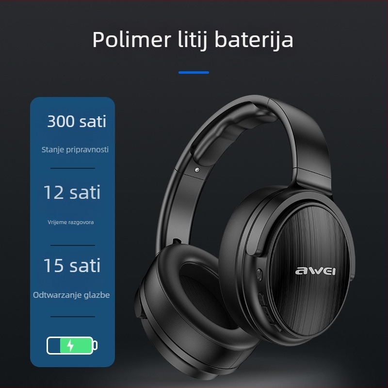 Awei bežične gaming slušalice Bluetooth 5.0, sklopive, 40 mm driveri, preko uha, trajanje baterije 4–8 h, IPX4