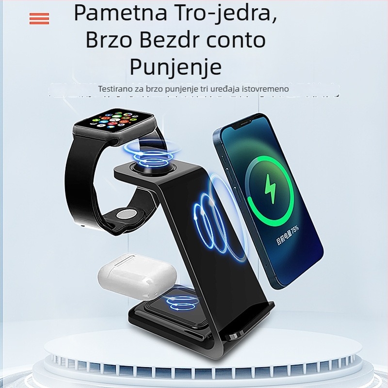 Bežični MagSafe punjač s dvostrukom zavojnicom, 15W, 3-u-1 magnetsko poravnanje, kompatibilno s Apple i Huawei telefonima