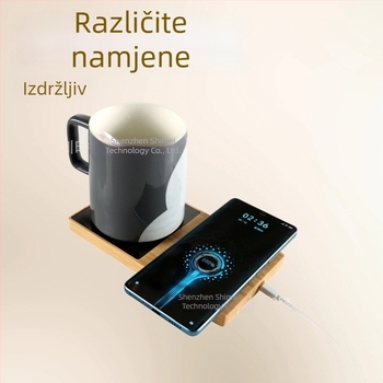 Dva u jednom bambus grijač šalice i bežično punjenje — Type-C, 10W/15W, QC3.0
