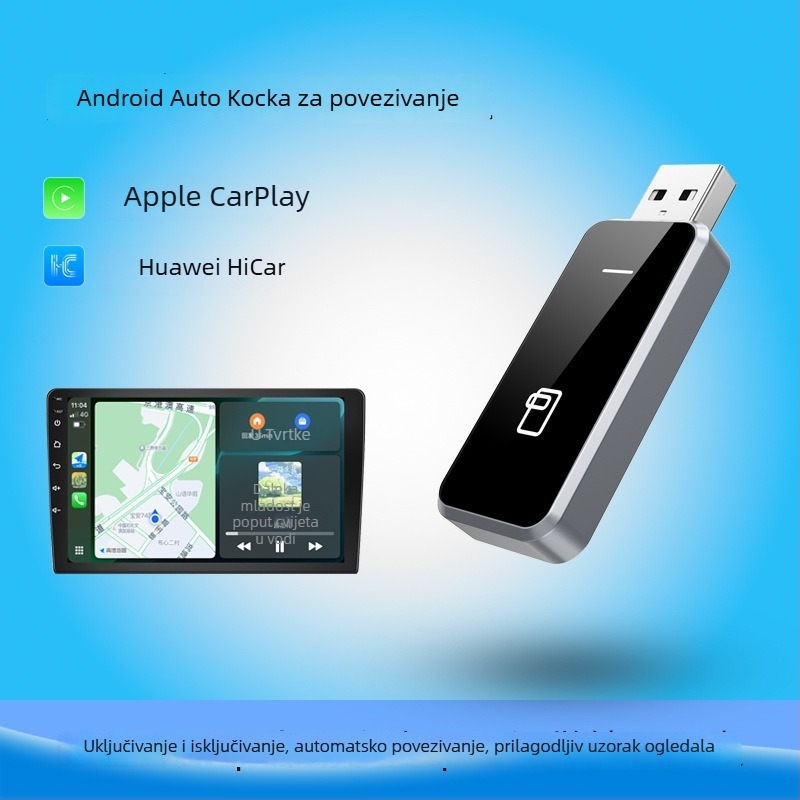 Dvojnitni interkonekcijski modul za Android auto sustav za bežični CarPlay i Huawei HiCar; model Z6-ad; USB sučelje; težina 50 g; kućište elektroplirano