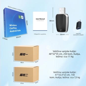 CarPlay bežični adapter modul PM-KPL075, osmerjezgreni CPU, 2GB RAM, 16GB memorije, USB-C sučelje