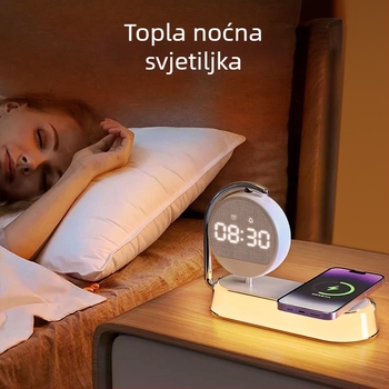 Bežični punjač za telefon s ispisnim logotipom — 3-u-1 noćna lampa uz noćni ormarić sa satom i budilicom, digitalni zaslon, 15W QC3.0