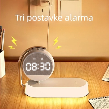 Bežični punjač za telefon s ispisnim logotipom — 3-u-1 noćna lampa uz noćni ormarić sa satom i budilicom, digitalni zaslon, 15W QC3.0