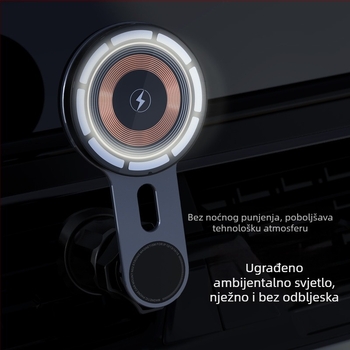 Magnetska držač za auto za telefon s bežičnim brzim punjenjem (15W) i QC3.0 — aluminijska legura, plast i akril