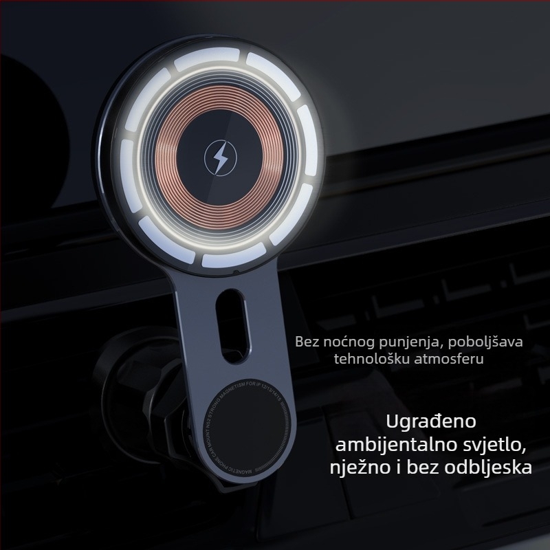 Magnetska držač za auto za telefon s bežičnim brzim punjenjem (15W) i QC3.0 — aluminijska legura, plast i akril