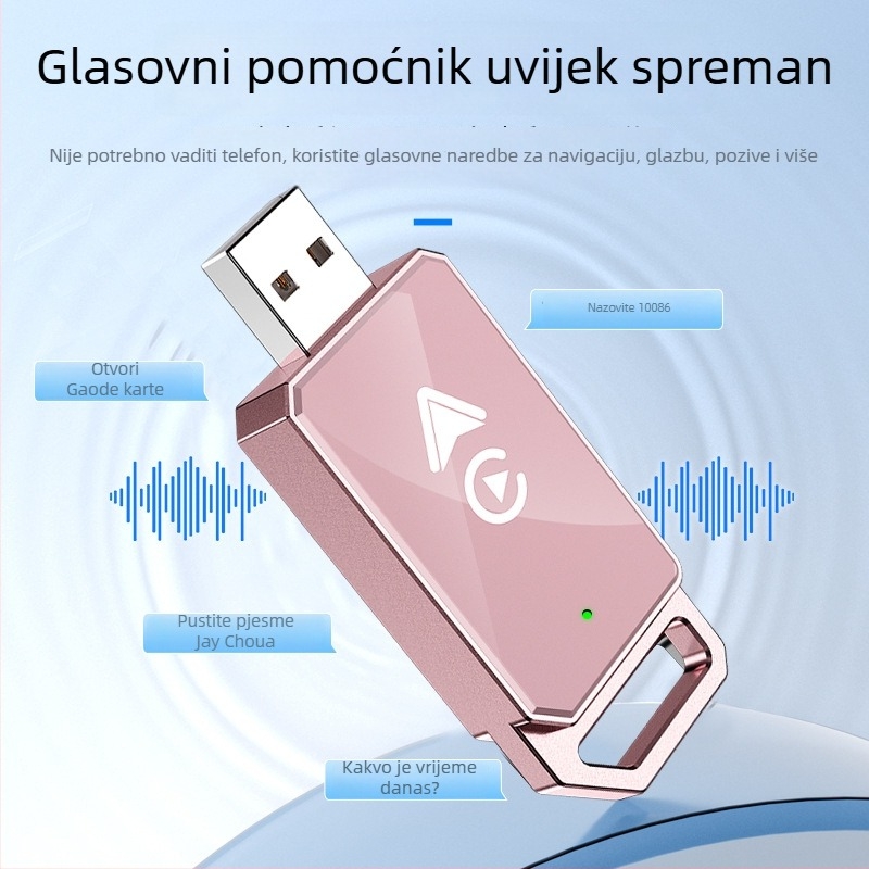 Bežični CarPlay adapter za automobil, model 4129, USB-C/USB sučelje, aluminijska legura + TPU, težina 50 g, kompatibilan s CarPlay ili audio sustavom
