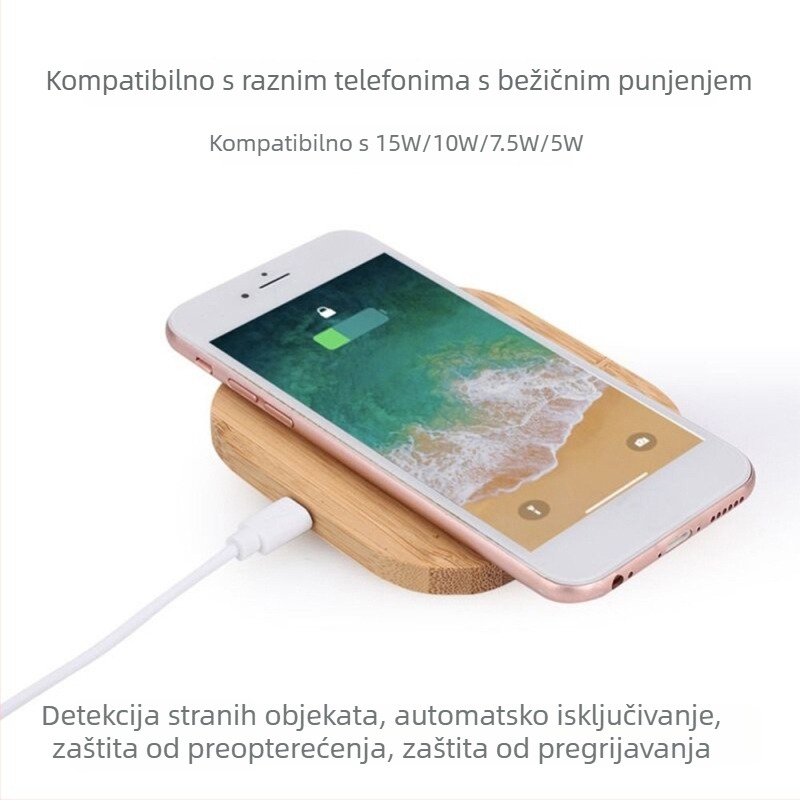 Drveni bežični punjač, stolni model, 15W brzo punjenje, PD20W/QC3.0, izlaz 3A, mogućnost tiskanja logotipa, kompatibilan s iPhone 17