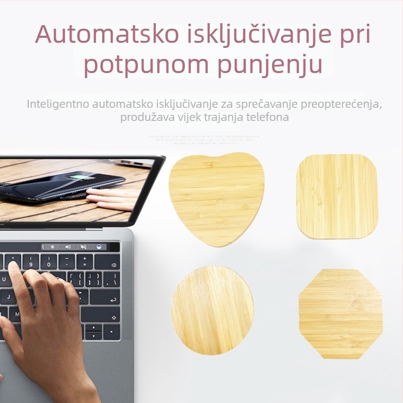 Drveni bežični punjač, stolni model, 15W brzo punjenje, PD20W/QC3.0, izlaz 3A, mogućnost tiskanja logotipa, kompatibilan s iPhone 17