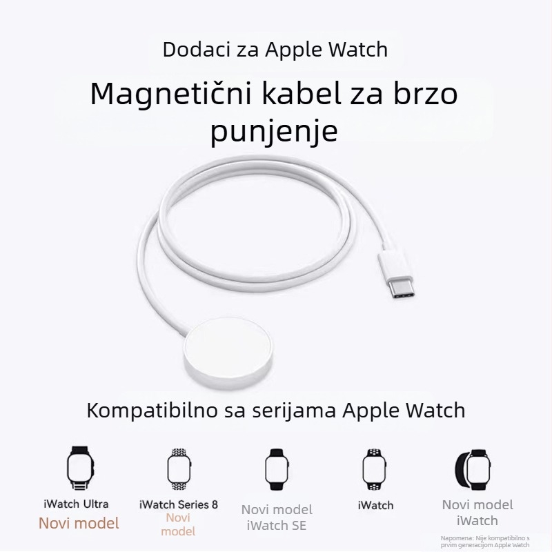 Bežična baza za Apple Watch s magnetskim punjenjem, USB-C priključak, PD protokol, stojeći punjač, izlaz 2.5W, ukupna snaga 5W