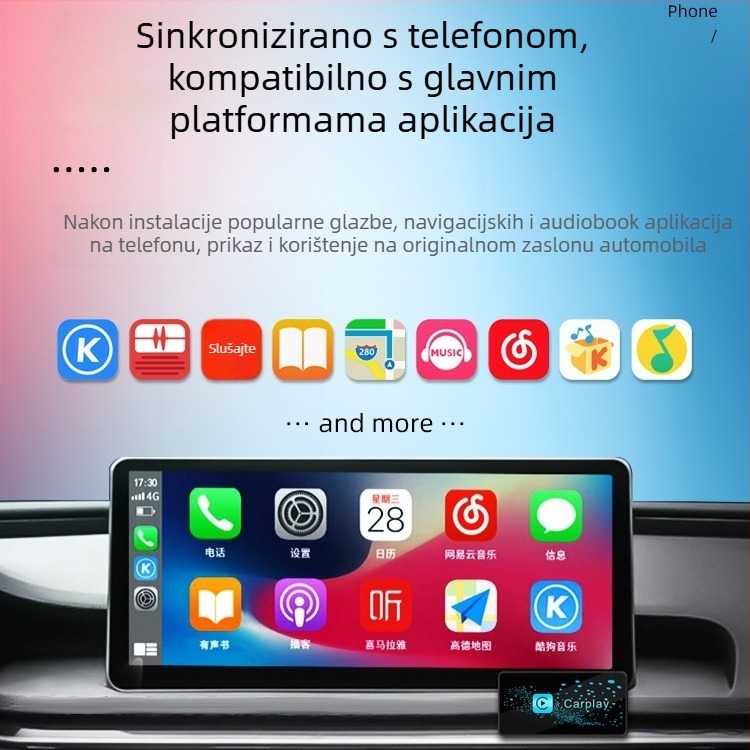 CarPlay adapter C8, četverojezgreni procesor, 1 GB RAM, USB sučelje, za izvorno kabelsko-bežični CarPlay spoj
