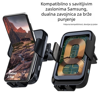 Bežični automobilski punjač i držač s povezivanjem na tri osi — 15W brzo punjenje, QC3.0, 2A