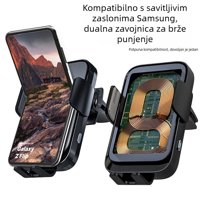 Bežični automobilski punjač i držač s povezivanjem na tri osi — 15W brzo punjenje, QC3.0, 2A