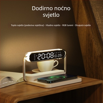 Memories M5 Pametni stolni bežični punjač s Bluetooth zvučnikom, noćnom lampom i digitalnim budilicom, 15W QC3.0 brzo punjenje
