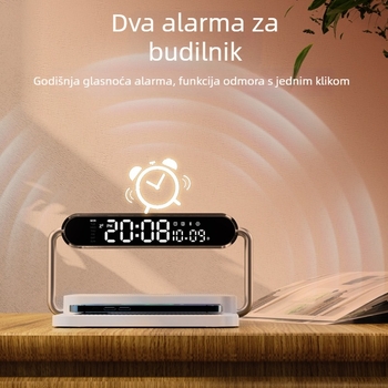 Memories M5 Pametni stolni bežični punjač s Bluetooth zvučnikom, noćnom lampom i digitalnim budilicom, 15W QC3.0 brzo punjenje