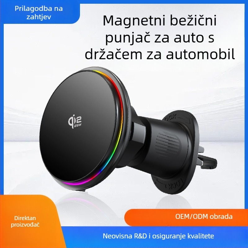 Bežični auto punjač Qi 2.2 s magnetskim držačem za telefon USB 25W