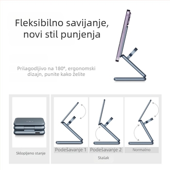 Tri u jedan bežični punjač od aluminijske legure za Apple i Samsung satove sa sklopivim metalnim stalkom (AK09; Ulaz 2000; Izlaz 1.5; Punjenje 2100 mA; CE/FCC/ROHS)