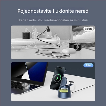 Pet u jedan magnetski bežični punjač za iPhone, slušalice, sat, Bluetooth zvučnik i noćno svjetlo – izlaz za telefon do 15W, za slušalice i sat 3W, ukupno 21W, QC 3.0