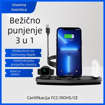 3-u-1 Bežični Punjač s Držačem za Telefon, Magnetsko Punjenje 15W PD/QC3.0, Izlaz 3A