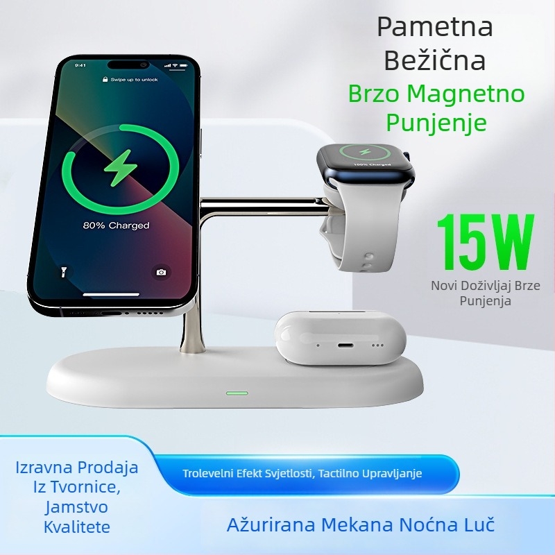 Magnetski 4-u-1 bežični punjač za Samsung i Apple satove, PD kompatibilan, izlaz 20W