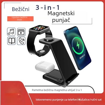 Verticalni 3-u-1 bežični brzo punjač za Apple i Android telefone, QC3.0, magnetsko punjenje, digitalni zaslon, max. 15W