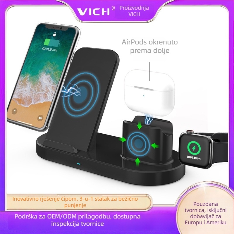VICH 3-u-1 bežični punjač za Apple Watch, AirPods i iPhone – magnetsko brzo punjenje, 20W max, QC 3.0